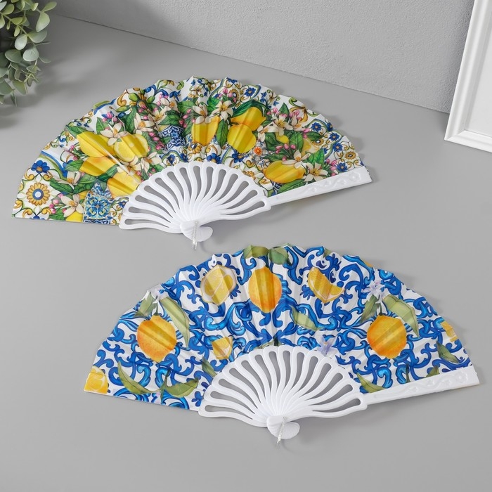 Веер пластик, текстиль  Веер пластик, текстиль "Сочные лимоны" МИКС 23 см