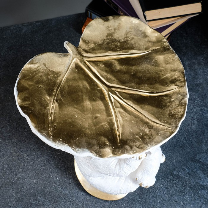 Фигура - подставка Фигура - подставка "Слон с листком" перламутр/золото, 30х30х30см