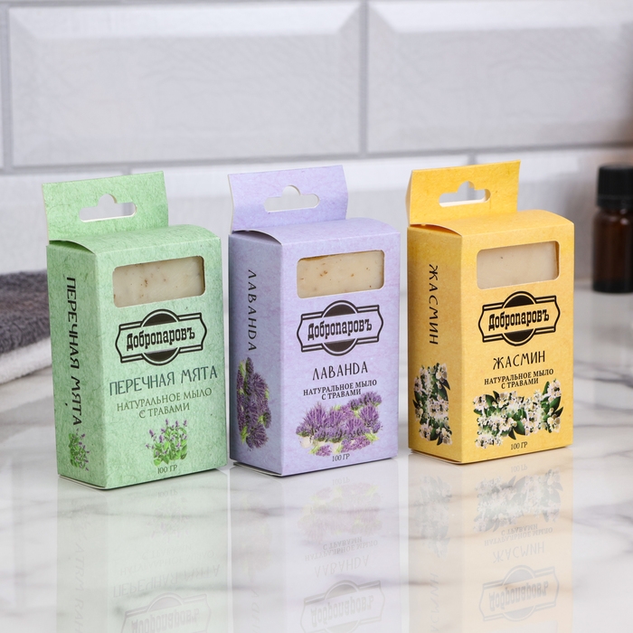 Натуральное мыло Натуральное мыло "Лаванда, Мята, Жасмин" набор 3 шт по 100 г Добропаровъ