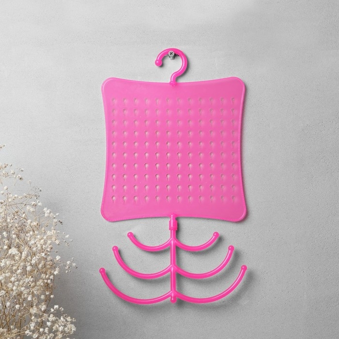 Органайзер для украшений с крючком, 60 пар, 6 крючков, пластик, 20×0,5×35 см, цвет розовый Органайзер для украшений с крючком, 60 пар, 6 крючков, пластик, 20×0,5×35 см, цвет розовый