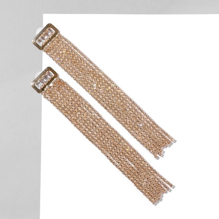 Серьги висячие со стразами «Голливуд» прямоугольник, 8 рядов, цвет белый в золоте, 12 см Серьги висячие со стразами «Голливуд» прямоугольник, 8 рядов, цвет белый в золоте, 12 см