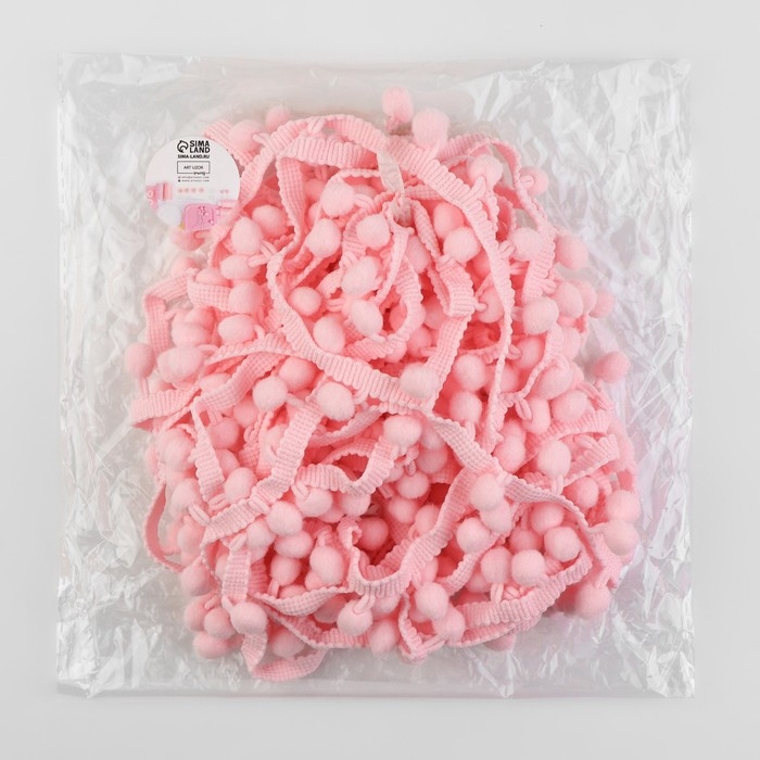 Тесьма декоративная с помпонами, 25 ± 5 мм, 9,1 ± 0,5 м, цвет розовый Тесьма декоративная с помпонами, 25 ± 5 мм, 9,1 ± 0,5 м, цвет розовый