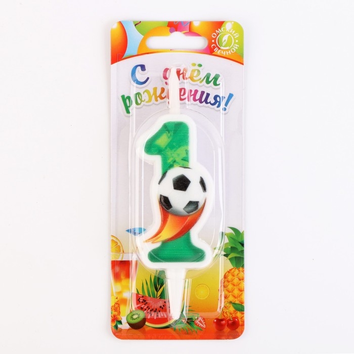 Свеча для торта Свеча для торта "Футбольная", 10,2 см, зелёная цифра "1"
