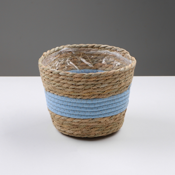 Кашпо плетеное  Кашпо плетеное "Намибия", 17,5х17,5х16 см, натуральный, голубой