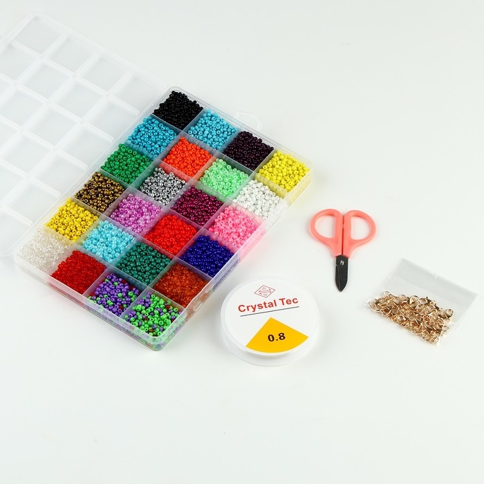 Набор для создания украшений, набор 24 цвета, 1 шт. — 2 мм, леска, ножницы, фурнитура Набор для создания украшений, набор 24 цвета, 1 шт. — 2 мм, леска, ножницы, фурнитура
