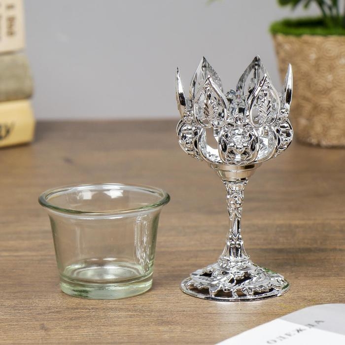 Подсвечник стекло Подсвечник стекло "Наслаждение" 12*6,5*6,5 см, серебро