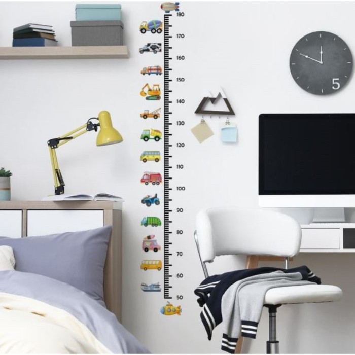 Наклейка пластик интерьерная цветная ростомер  Наклейка пластик интерьерная цветная ростомер "Транспорт" набор 2 листа 15х60 см