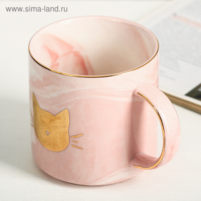 Кружка керамическая «Мяу», 350 мл, цвет золотистый
