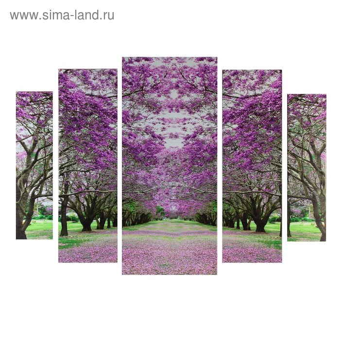 Картина модульная на подрамнике  Картина модульная на подрамнике "Сакуровый сад" 2-14х53, 2-21х69,5 1-34х79; 80х118 см