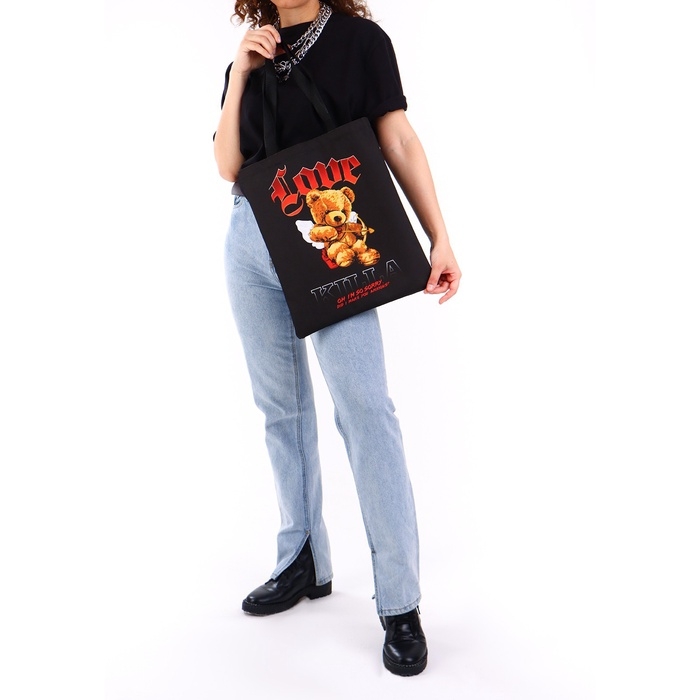 Шопер Шопер "Мишка ангел" 35 х 0,5 х 40, отдел без молнии, без подклада, чёрный