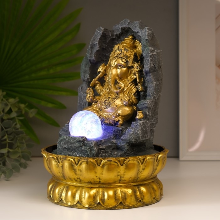 Фонтан настольный от сети, подсветка Фонтан настольный от сети, подсветка "Ганеша в скале" 28х20х20 см