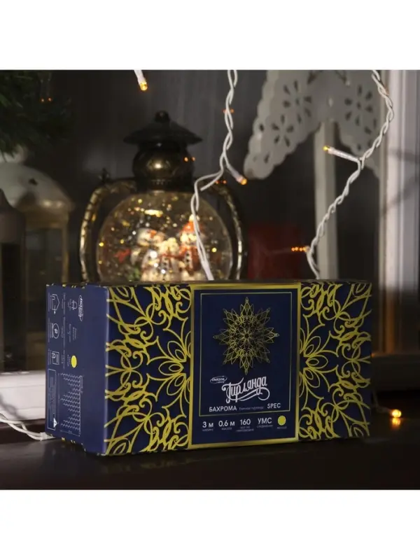 Гирлянда &laquo;Бахрома&raquo; 3&times;0.6 м, IP44, УМС, белая нить, 160 LED, свечение жёлтое, 220 В