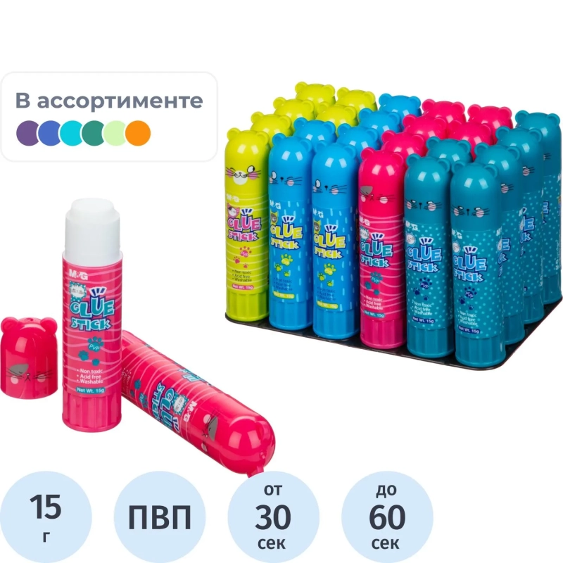 Клей-карандаш M&G So Many Cats, 15 г,PVP, в ассортименте