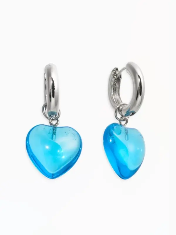 Серьги со съёмным элементом "Сердце", цвет голубой в серебре