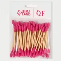 Ватные палочки на деревянной основе, 7 см, 64 шт., розовые