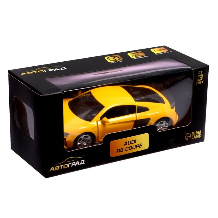 Машина металлическая AUDI R8 COUPE, 1:32, инерция, открываются двери, цвет жёлтый Машина металлическая AUDI R8 COUPE, 1:32, инерция, открываются двери, цвет жёлтый