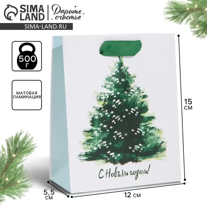 Пакет подарочный новогодний ламинированный &laquo;Морозная свежесть&raquo;, 12 х 15 х 5.5 см