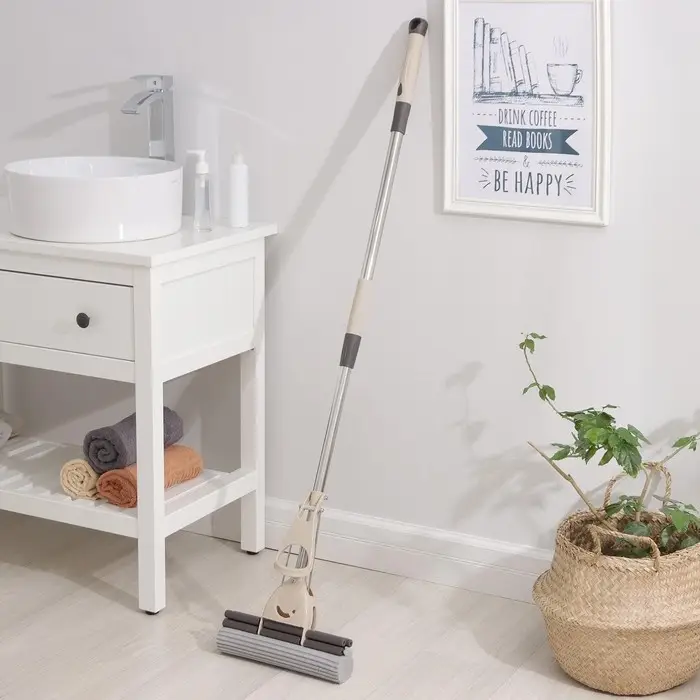 Швабра для мытья пола PVA с двойным роликовым отжимом Доляна, стальной телескоп черенок 28×6×106(130) см