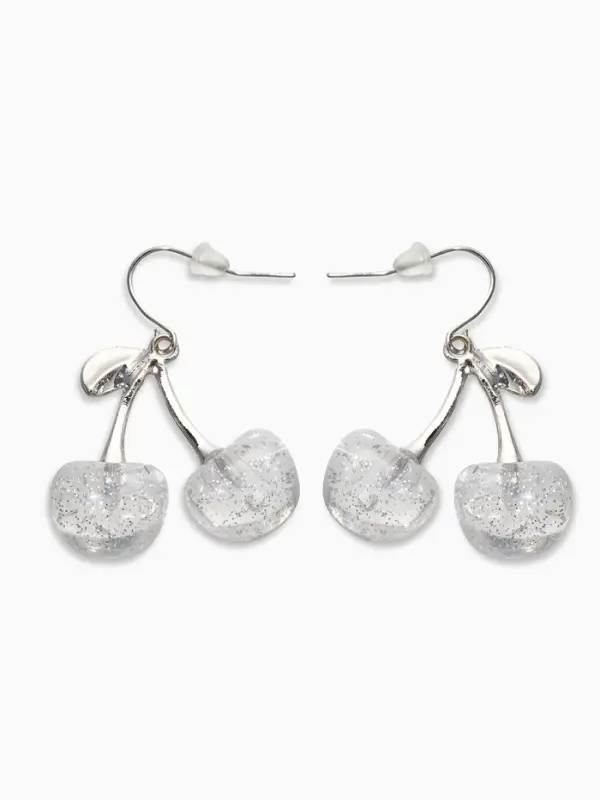 Серьги висячие &laquo;Вишенка&raquo;, прозрачные, белые в серебре