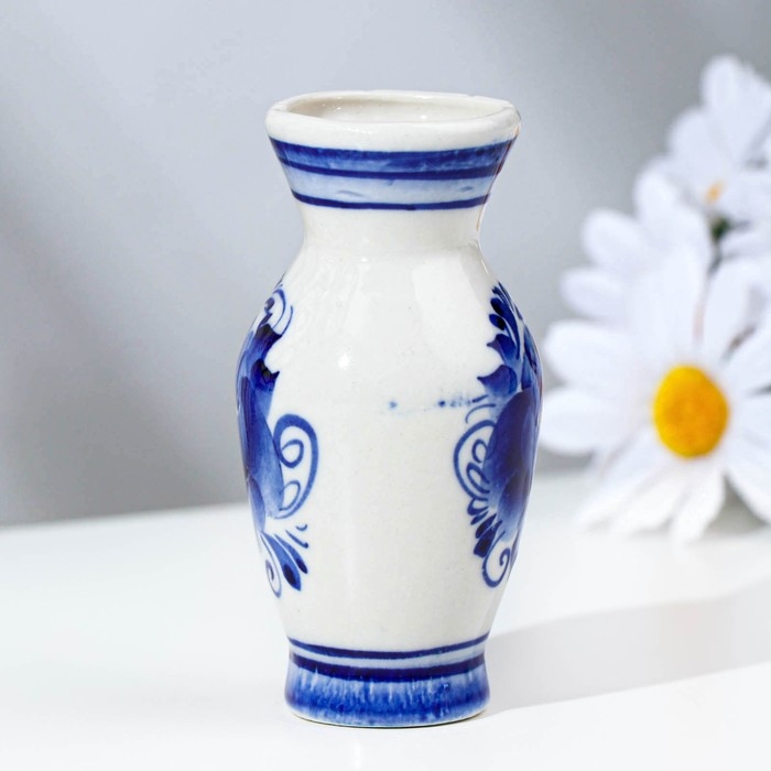 Ваза гжель «Сувенирная», бело-синяя, керамика, 8,5 см, Ваза гжель «Сувенирная», бело-синяя, керамика, 8,5 см,