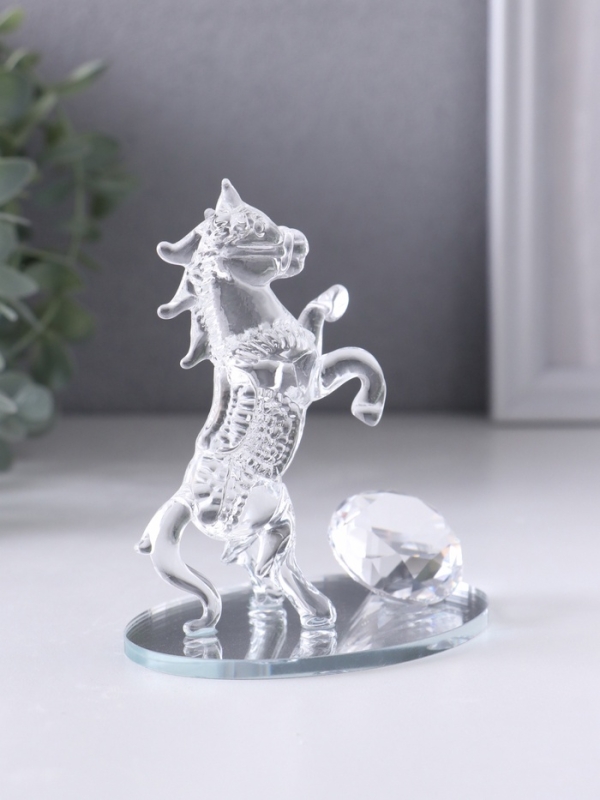 Сувенир стекло Сувенир стекло "Конь на дыбах, с бриллиантом" 8,5х6х9,5 см