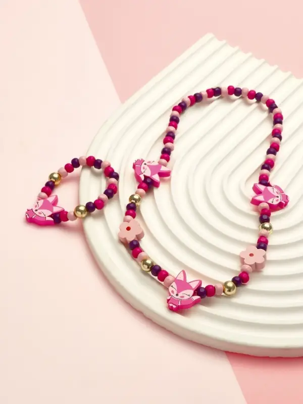 Набор детских украшений Выбражулька &laquo;Лисички&raquo;, 2 предмета: бусы, браслет, фиолетовый, розовый