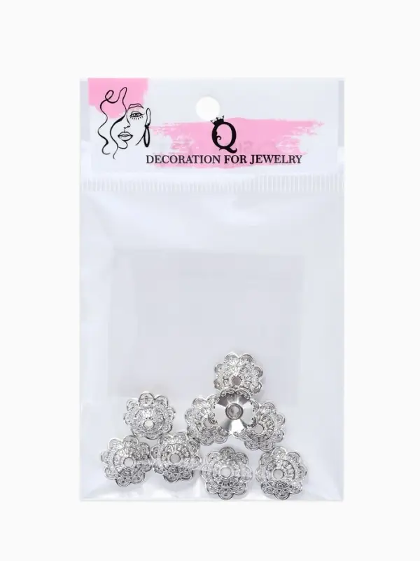 Шапочки для бусин (набор 10 шт.), 1.4&times;1.4&times;0.6 см, цвет черненое серебро