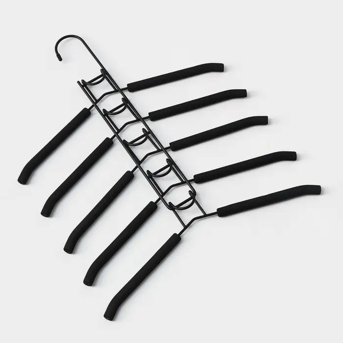Плечики - вешалки для одежды Доляна, 38&times;40 см, многоуровневая, съёмные вешалки, антискользящее покрытие, чёрные
