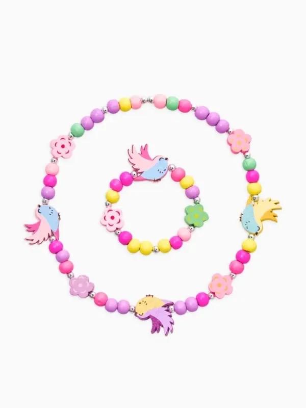 Набор детских украшений "Выбражулька" птички, 2 предмета: бусы, браслет, разноцветный