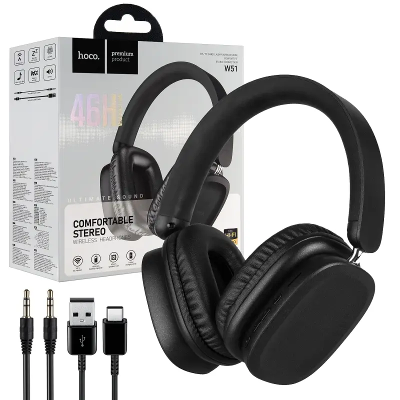 Наушники W51 Wireless Headphones HOCO черные Наушники W51 Wireless Headphones HOCO черные
