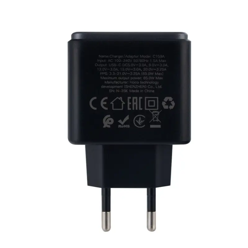 Сетевое зарядное устройство с кабелем Type-C на Type-C PD65W C159A HOCO черное