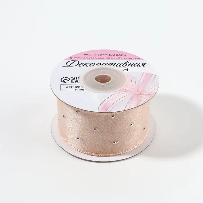 Лента капроновая, со стразами, 38 мм × 9,1 ± 0,5 м, цвет розовый Лента капроновая, со стразами, 38 мм × 9,1 ± 0,5 м, цвет розовый