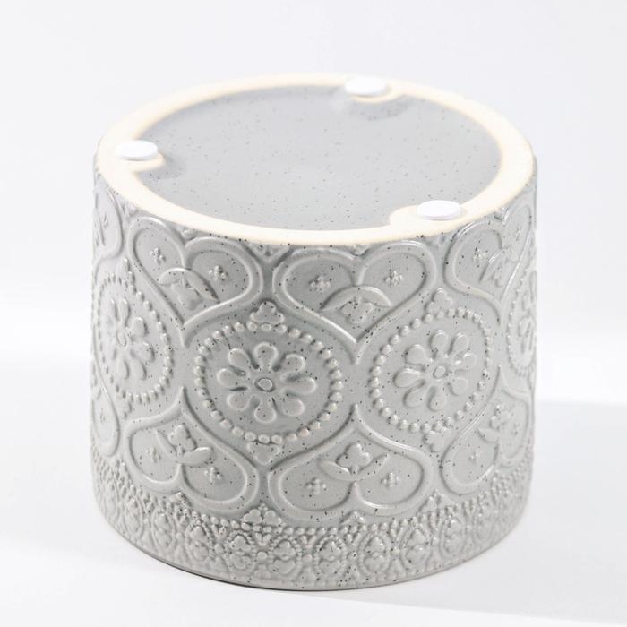 Банка для хранения сыпучих продуктов «Кружева. Сердца», 400 мл, 10×9,5 см, с бамбуковой крышкой, керамическая, цвет серый