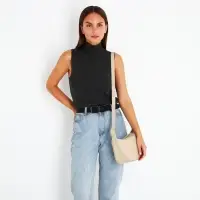 Сумка женская багет на молнии, 29&times;8&times;16 см, бежевая