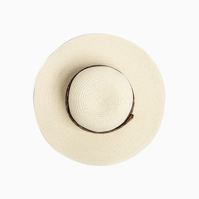 Шляпа женская с леопардовым ремешком MINAKU цвет молочный, р-р 58 Шляпа женская с леопардовым ремешком MINAKU цвет молочный, р-р 58