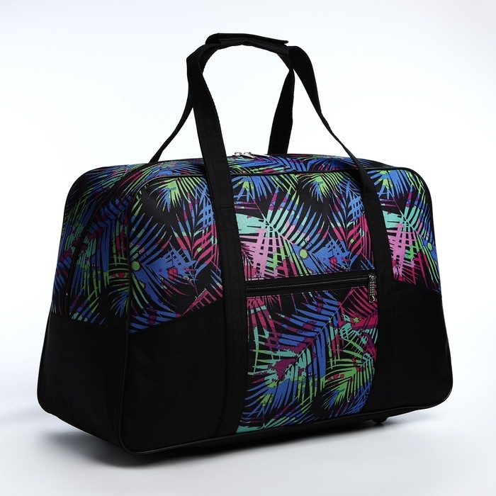 Сумка дорожная женская на молнии, 3 наружных кармана, цвет чёрный/разноцветный Сумка дорожная женская на молнии, 3 наружных кармана, цвет чёрный/разноцветный