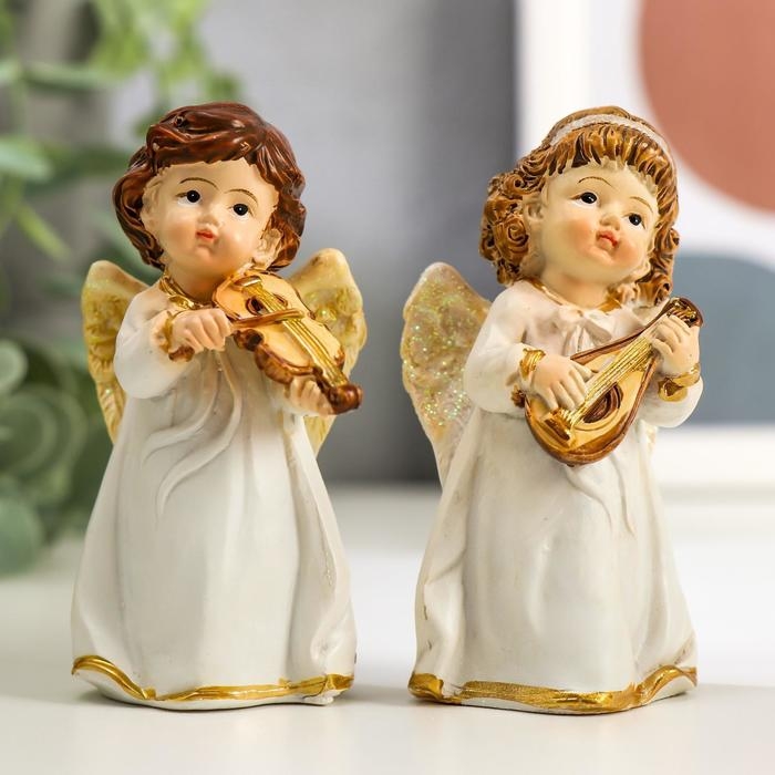 Сувенир полистоун Сувенир полистоун "Ангелочек в платье, с скрипкой/мандолиной" МИКС 8х3,8х3,6 см