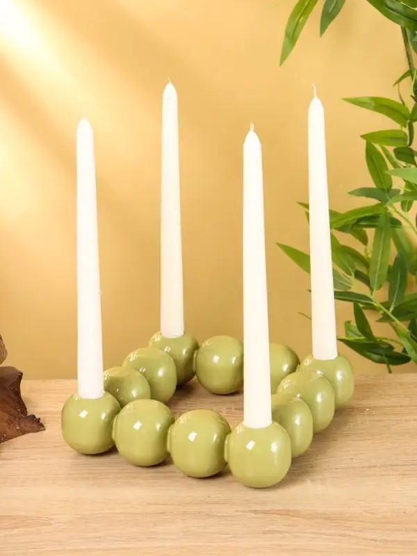 Подсвечник на 4 свечи «Бусы», с 12 сферами, 20.5×20.5×5.5 см, оливковый