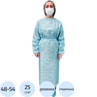 Халат хирург. стер, рук.рез, дл.140 см, пл.25,&nbsp;р.48-54, голуб, 1шт,5116/1
