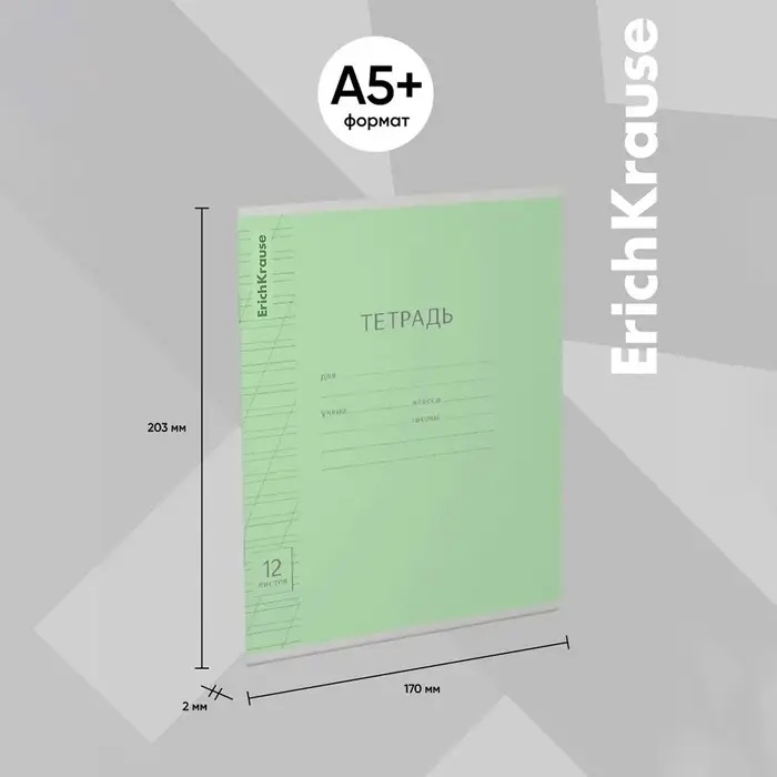 Тетрадь 12 листов в косую линейку ErichKrause &laquo;Классика Visio&raquo;, обложка мелованный картон, зелёная