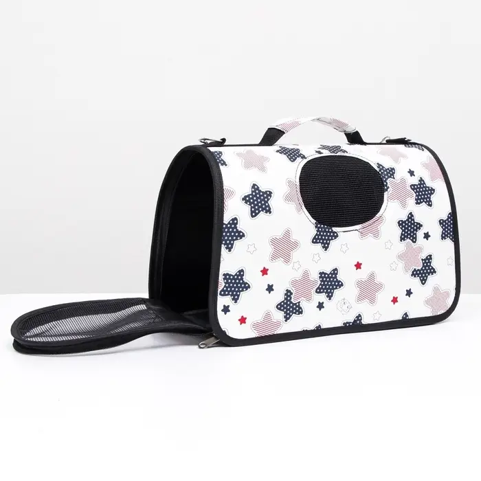 Сумка - переноска &laquo;Звёзды&raquo;, размер S, 37.5&times;17&times;22 см, каркасная, белая