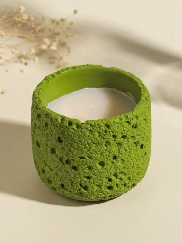 Свеча в вулканическом подсвечнике "Лава" зелёная 8,5х8,5х7,5 см