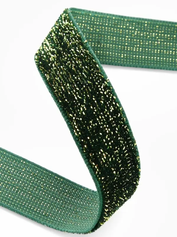 Лента бархатная, с золотым люрексом, 15 мм, 18&plusmn;1 м, зелёная №165