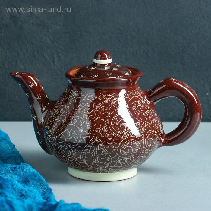 Набор чайный Риштанская Керамика Набор чайный Риштанская Керамика "Узоры", 9 предметов, (чайник 0.8 л, пиалы 0.3 л)