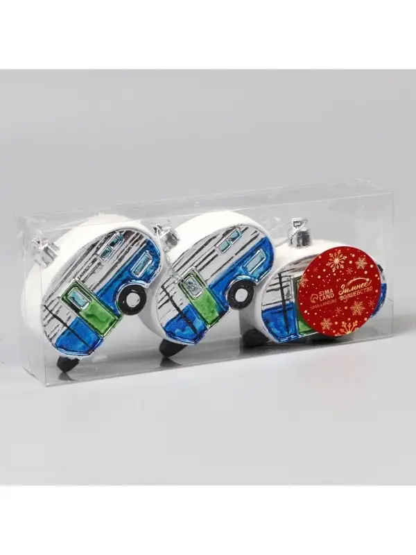 Ёлочные игрушки 3 шт., &laquo;Зимнее волшебство, Фургончики&raquo; пластик, 4&times;7 см, синий