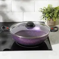 Казан алюминиевый, 4 л, d=28 см, стеклянная крышка, две съёмные ручки, фиолетовый