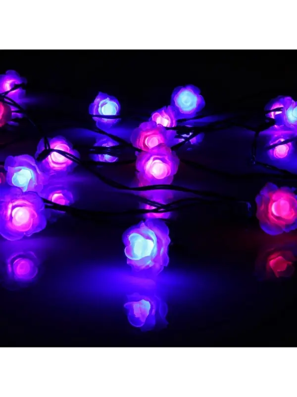 Гирлянда &laquo;Нить&raquo;, 4.5 м, уличная, с насадками &laquo;Цветок&raquo;, IP44, 30 LED, 2 режима, солнечная батарея, тёмная нить, свечение синее/фиолетовое/розовое