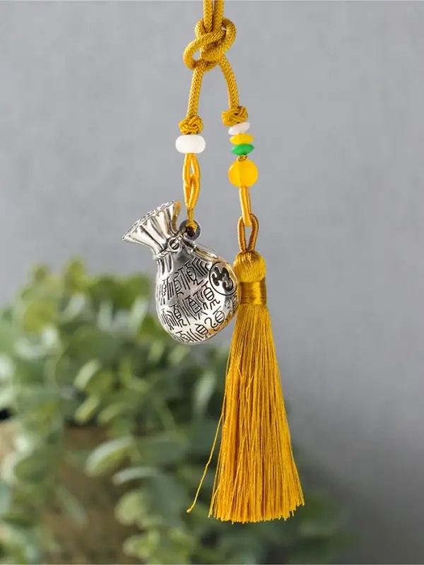 Подвеска металл, текстиль &laquo;Мешок с кисточкой&raquo;, золотистый с серебром, 2&times;4.5&times;14 см