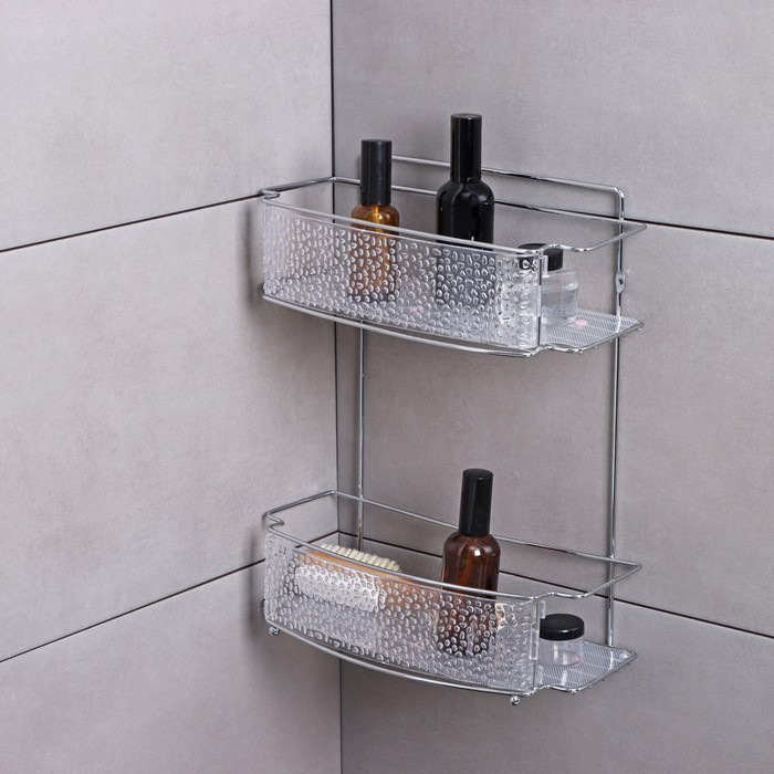 Полка 2-х ярусная Доляна, 30×13×37 см, цвет хромированный Полка 2-х ярусная Доляна, 30×13×37 см, цвет хромированный