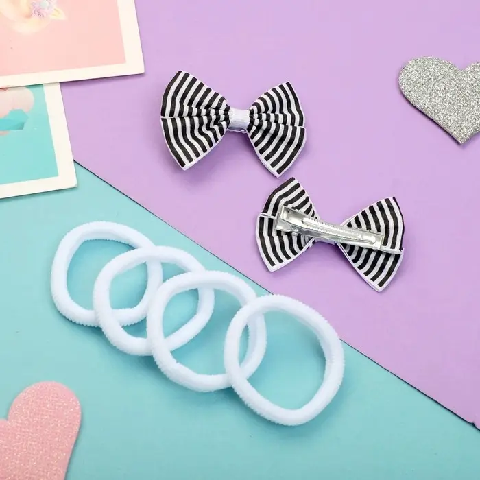 Набор для волос "Грета" (4 резинки, 2 зажима) полоски, чёрно-белый